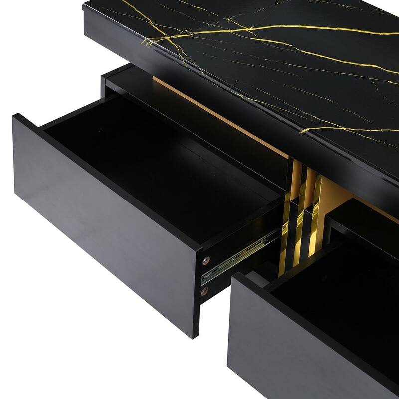 Modern TV Stand with High Gloss Faux Marble Top for TVs Up to 78'' - 68.8”W x 14.9”D x 16.5”H