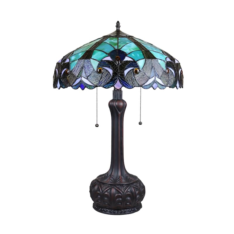 Tiffany Style Victorian Design 2-light Antique Dark Bronze Table Lamp