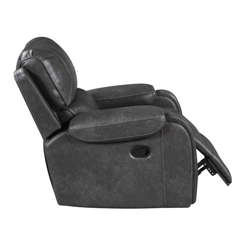 Dean Swivel Recliner Chair, Pillow Tufted Gray Faux Leather