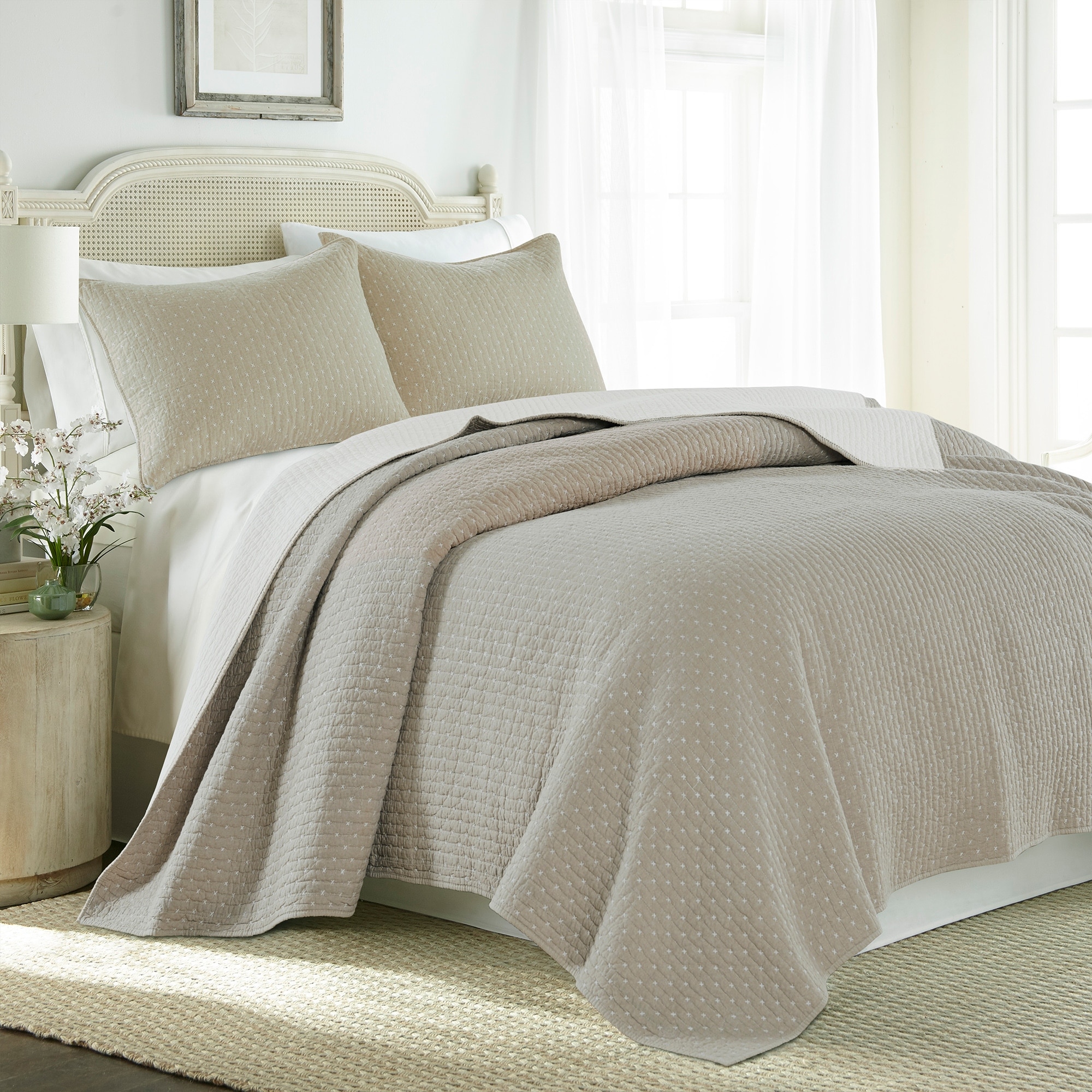 Cross Stitch Taupe Full/Queen Quilt Set - Levtex Home - Overstock