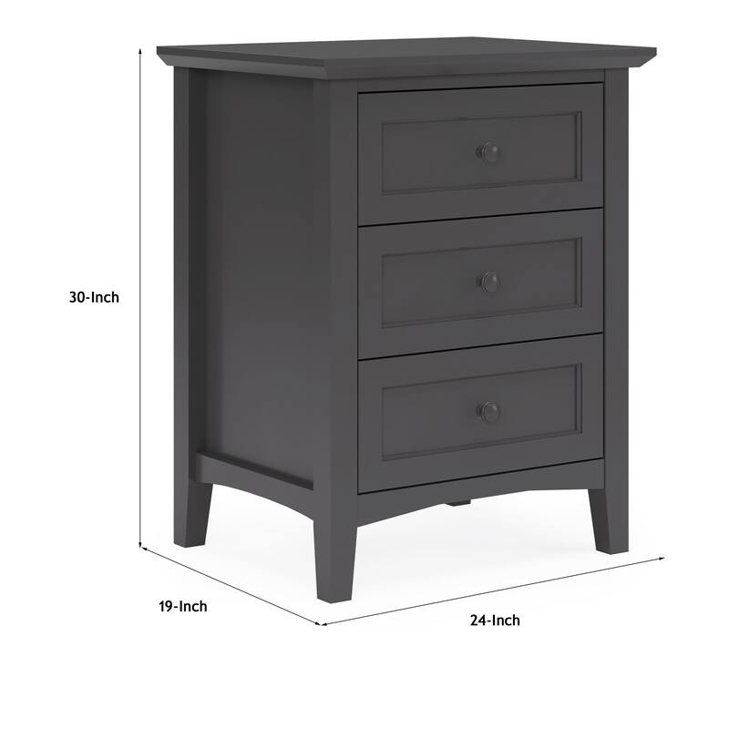 Fritz 30 Inch Bedside Nightstand, 3 Drawer, Round Handles, Black Solid Wood