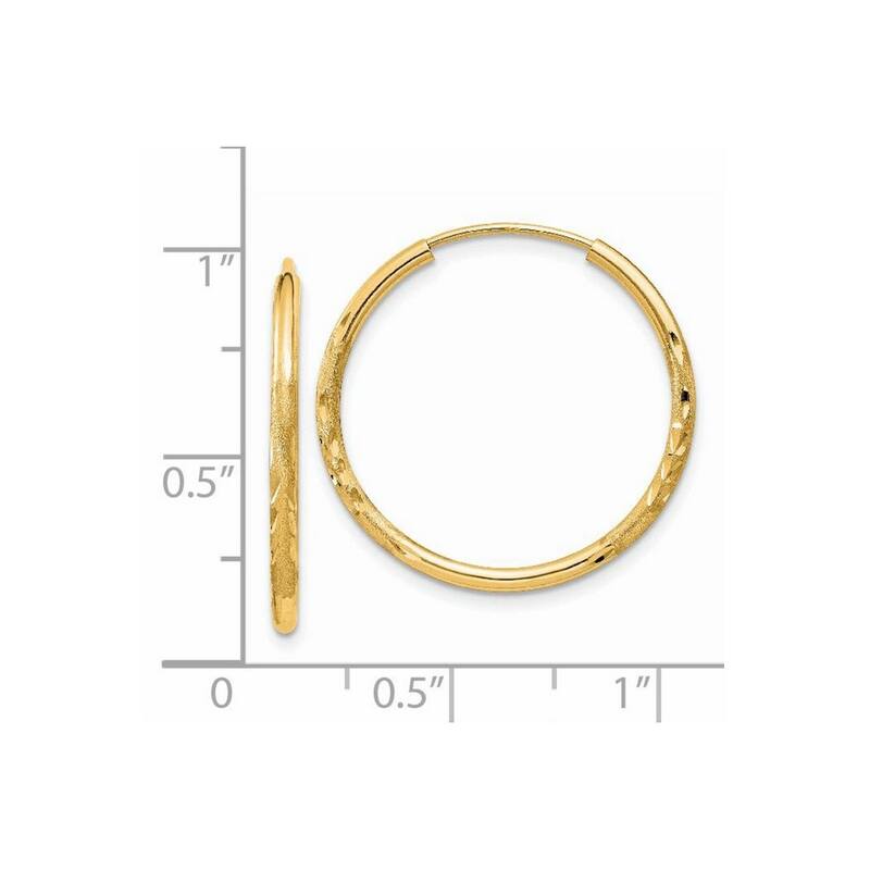 Curata 14k Yellow Gold Polished tube 1.5x22mm Satin Sparkle Cut Endless Hoop Earrings