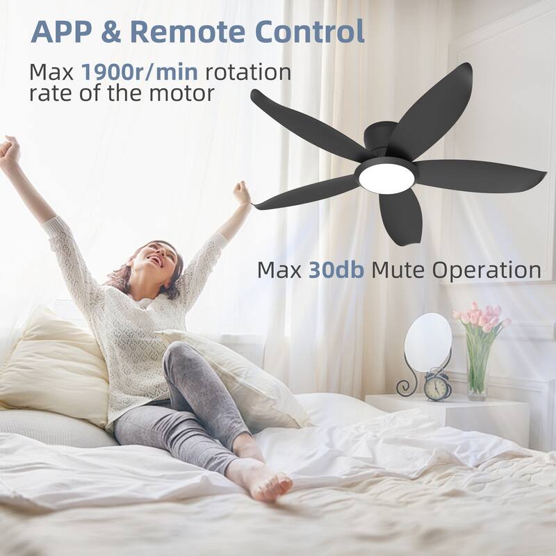 42-inch Wood Grain Finish Blades High Airflow Easy-Install Plug-in ABS Blade Ceiling Fan Light