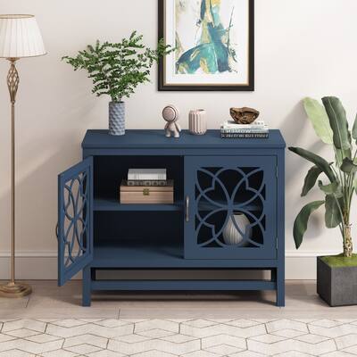 Wood Accent Buffet Sideboard with Doors and Adjustable Shelf