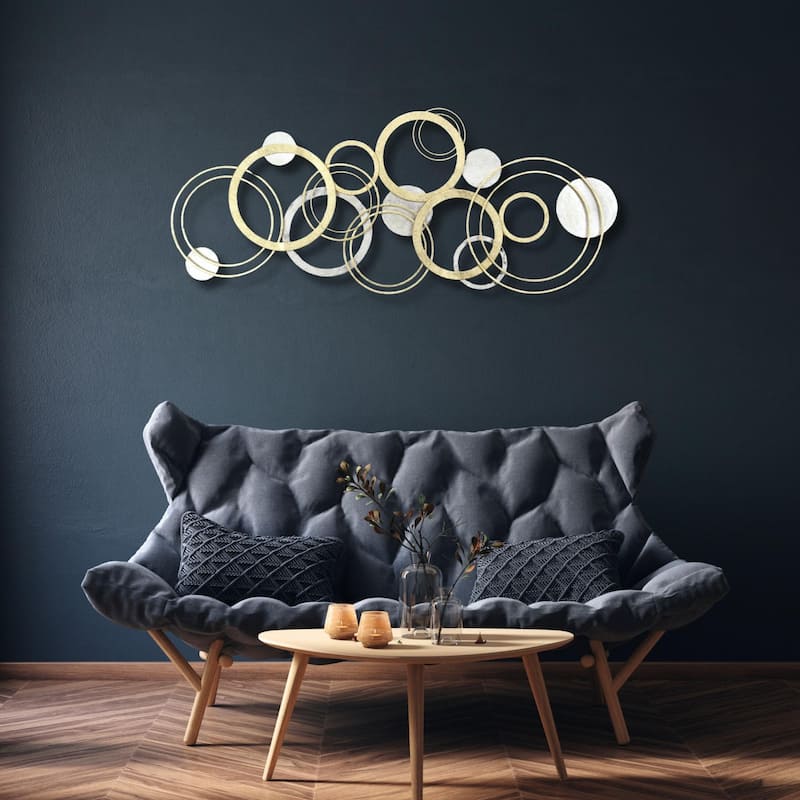 Handmade Multi Ring Wall Decoration - 44" - Gold and Silver