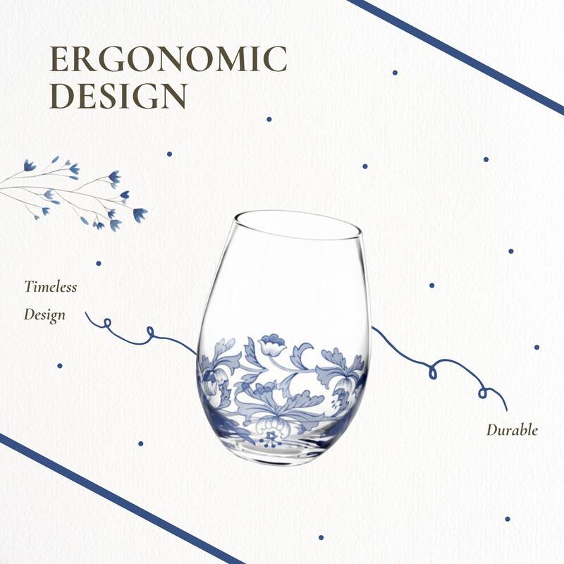 Spode Set of 4 Blue Italian Stemless Wine Glass - 19 oz.