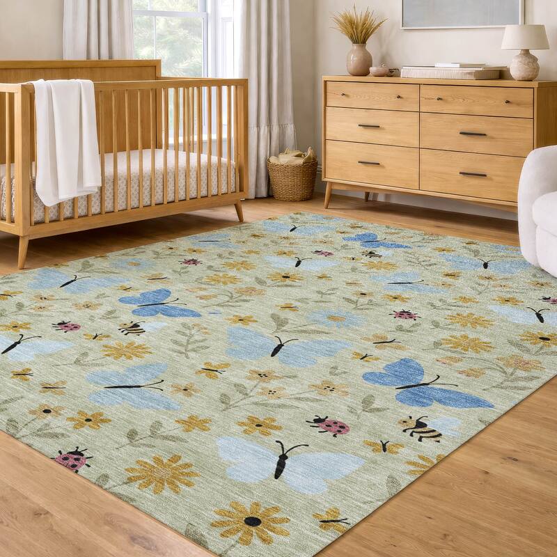 Machine Washable Indoor/ Outdoor Whimsy Butterfly Chantille Rug