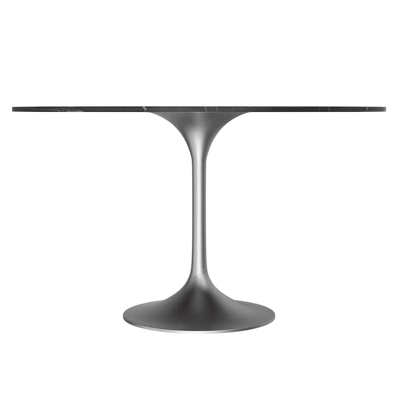 LeisureMod Verve 48" Round Dining Table with Sintered Stone TableTop and Brushed Chrome Base for Kitchen & Dining Room