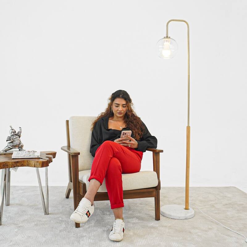 Gatsby Modern Marble Base Floor Lamp with White Globe Shade