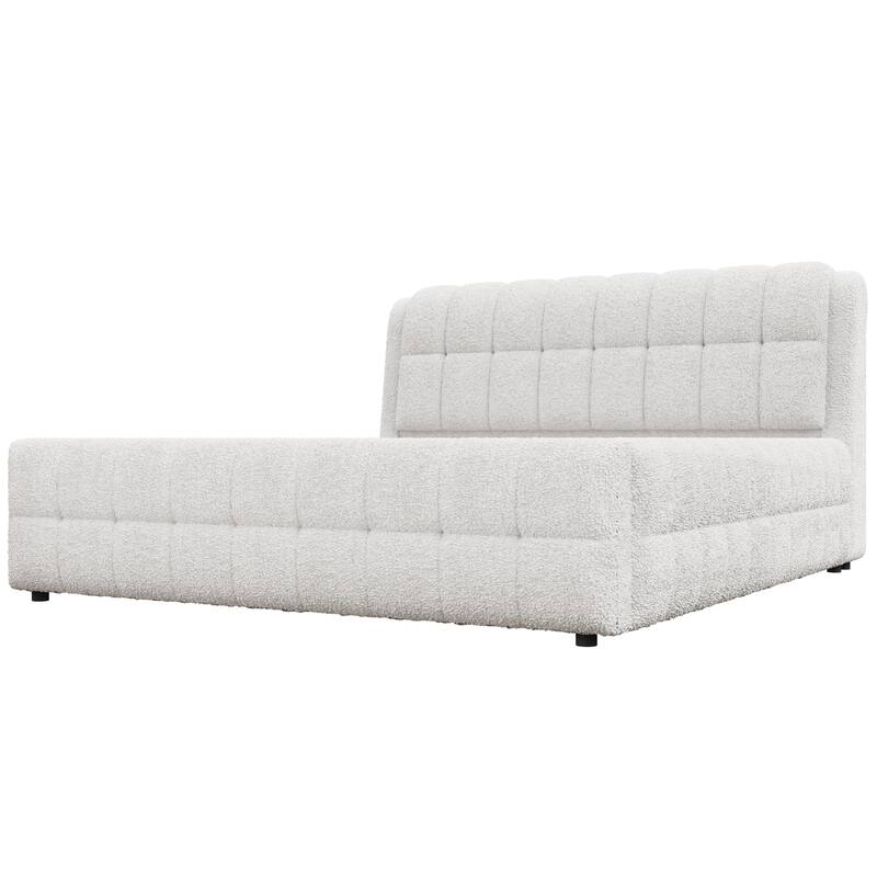 Upholstered Platform Bed with Thick Wingback Headboard and Wood Slat Support