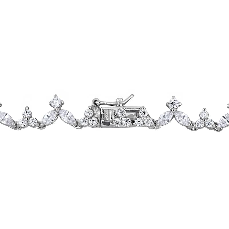 Miadora Sterling Silver 47ct TGW Red and White Cubic Zirconia Heart Halo Station Necklace - 18 inch x 24 mm x 10 mm