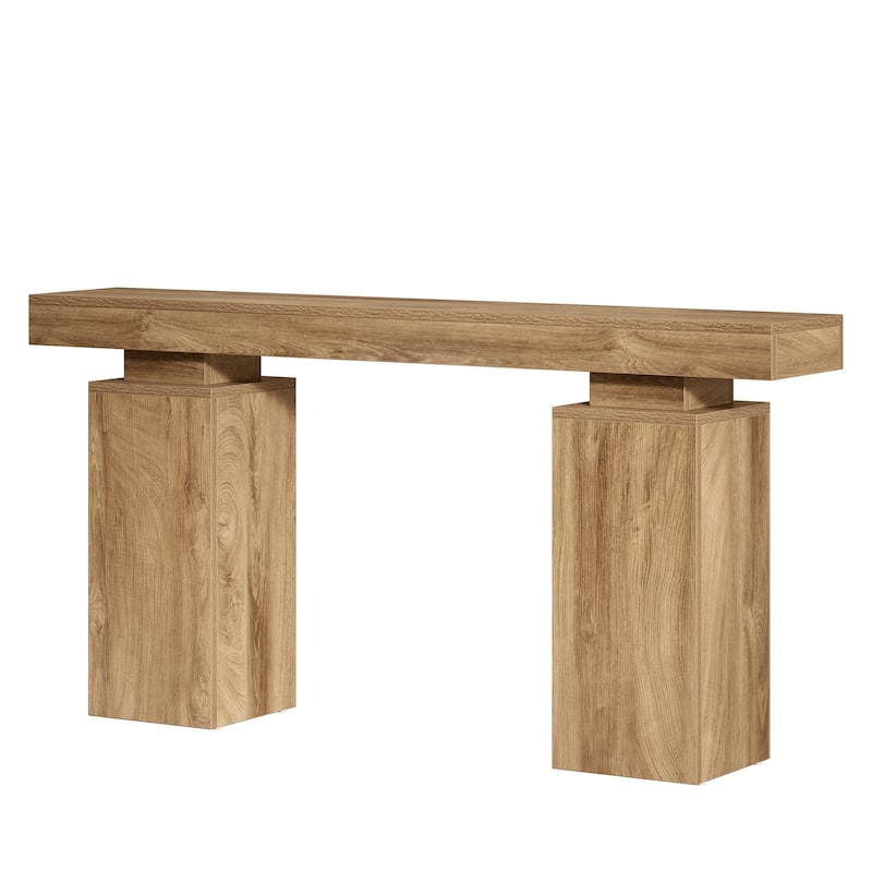Industrial Farmhouse Console Table with Double Pedestal for Entryway