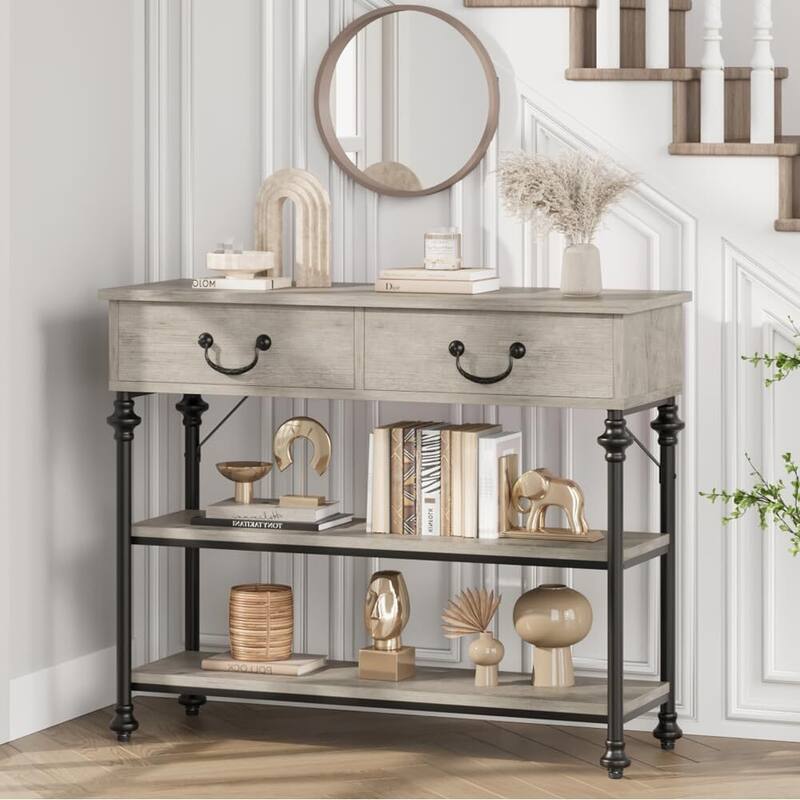 Console Table with Drawers - Grey