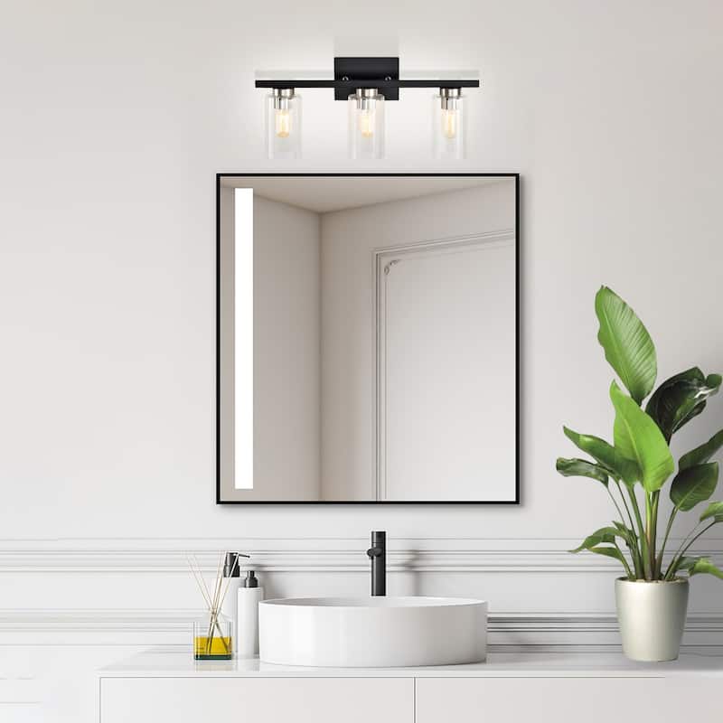 3-Light Black and Brushed Nickel Modern Vanity Light with Beveled Glass Shades - N/A