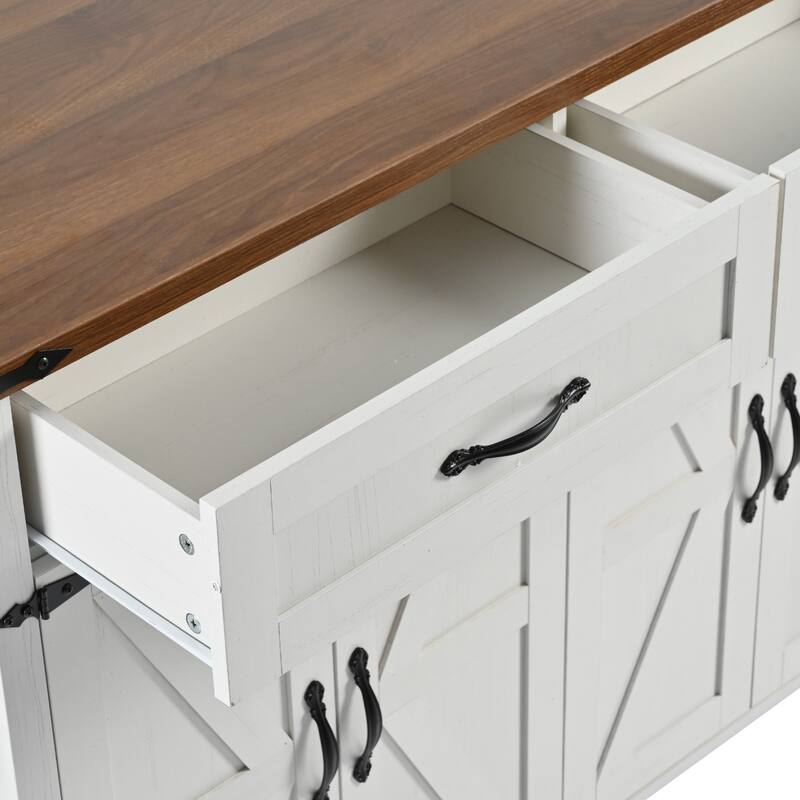 53.5'' Particle Board Farmhouse Kitchen Island with Power Outlet, Drop Leaf, Spice Rack and Drawers - 53.5'' x 28.75'' x 36.5''