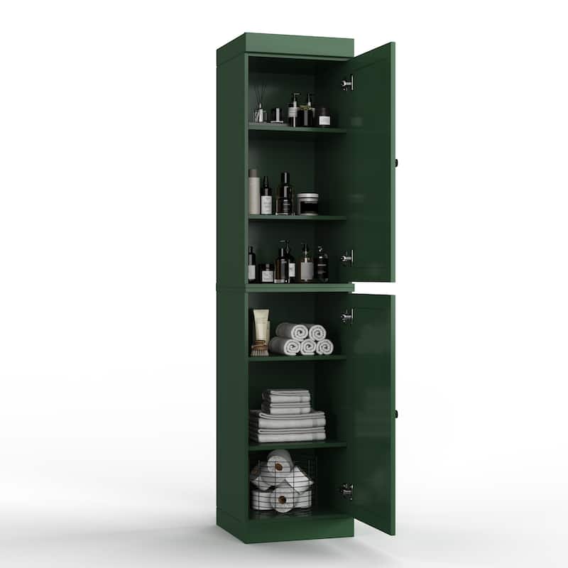 100% Solid Wood Tall Freestanding Bathroom Linen Cabinet with Doors, Adjustable Shelves, Modular Storage, 16.5" W x 71.5" H