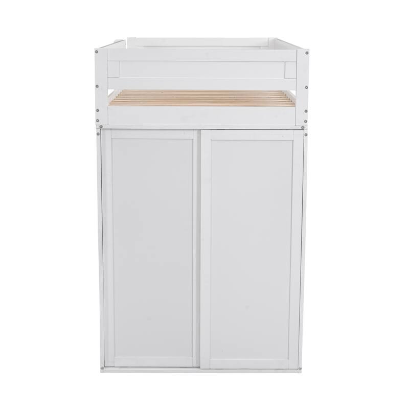 Space-Saving Twin Size Loft Bed with Wardrobe, Desk, and Storage Cabinet