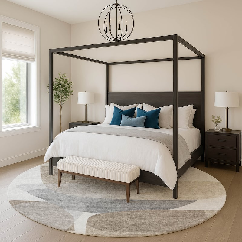 Premium Washable Super Soft Contemproary Retro Mayfield Rug - Taupe - 8' x 8'