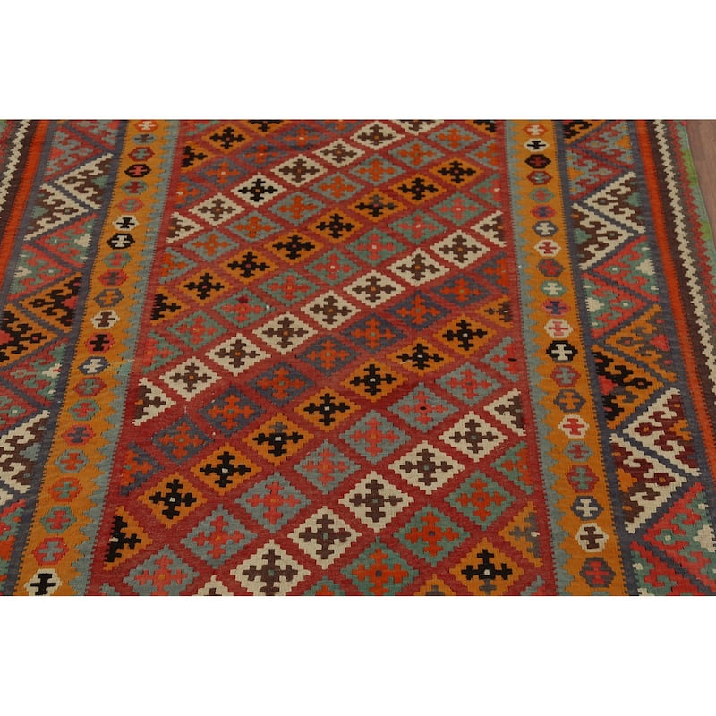 Vegetable Dye Kilim Qashqai Nomadic Persian Vintage Wool Carpet - 5'5"x 8'11"
