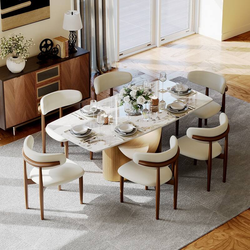 63"-94" Hobart Modern Dining Table with Rectangular Sintered Stone Tabletop and Carbon Steel Leg for 4-10