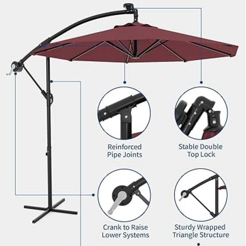10FT Offset Fade Resistant Umbrella with Cross Base