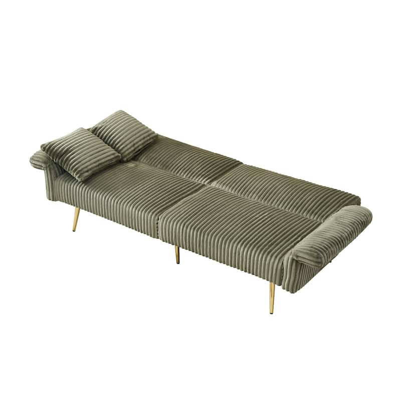 79" Corduroy Foldable Sofa Bed with 3-Position Armrests, High-Resilience Foam, and Metal Legs