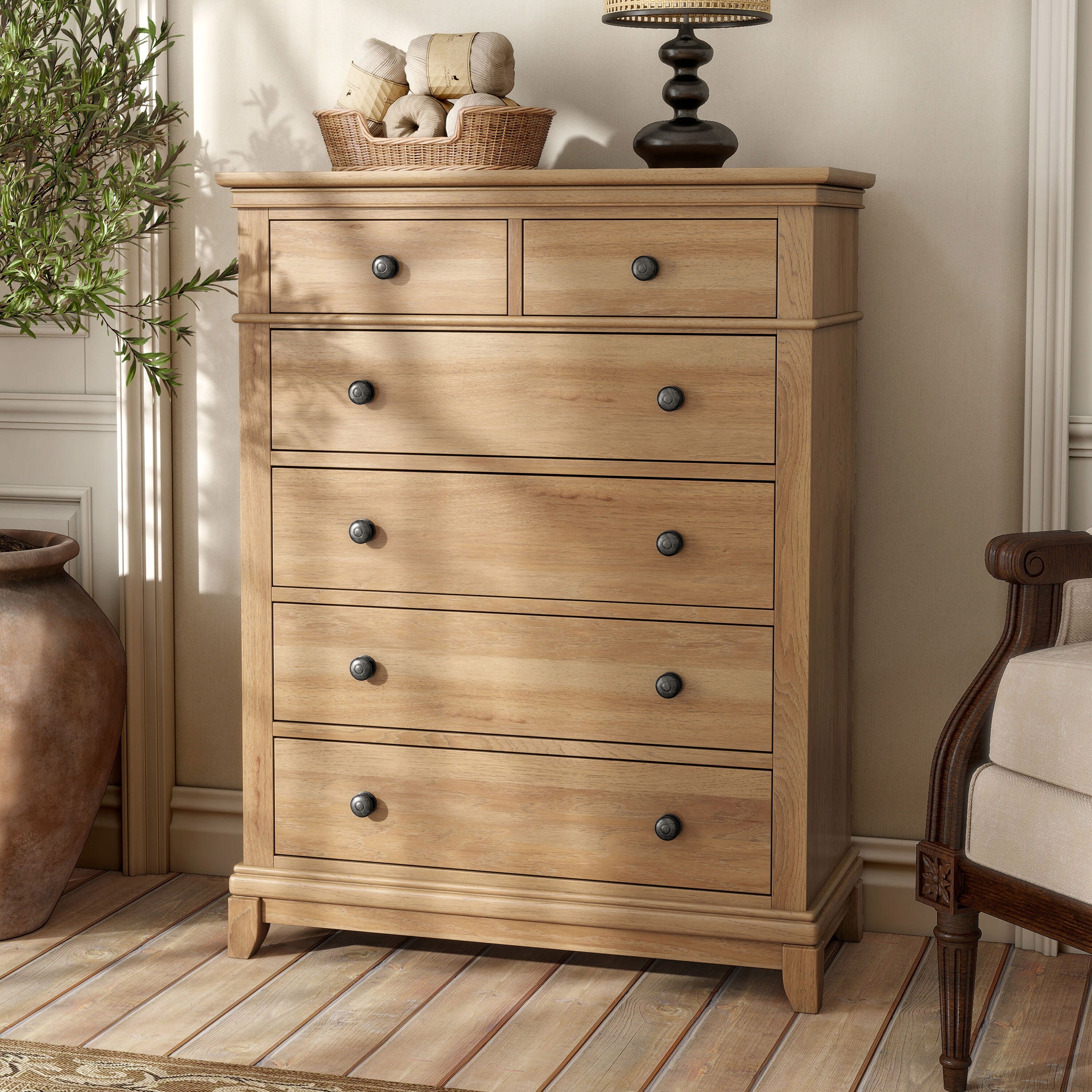 Benzara Contemporary Metal and Wood Utility Chest with 5 Spacious Drawers, Brown