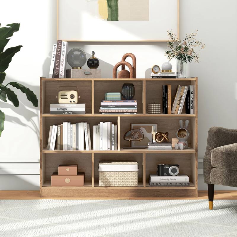 Costway 3-tier Open Bookcase 8-Cube Bookshelf Storage Display Cabinet - 48'' x 12.5'' x 36.5''
