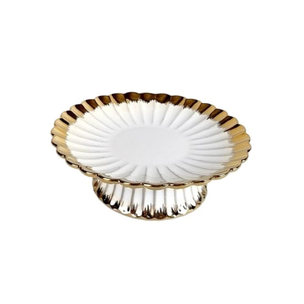 7" Gold Edge Ceramic Footed Bowl