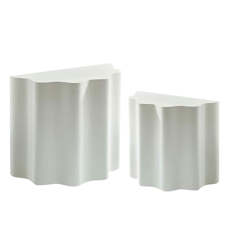 2PCS Set Modern Fiberglass Side Tables - Wavy Edges Design, No Assembly Required - Stylish End Tables for Living Room, Bedroom
