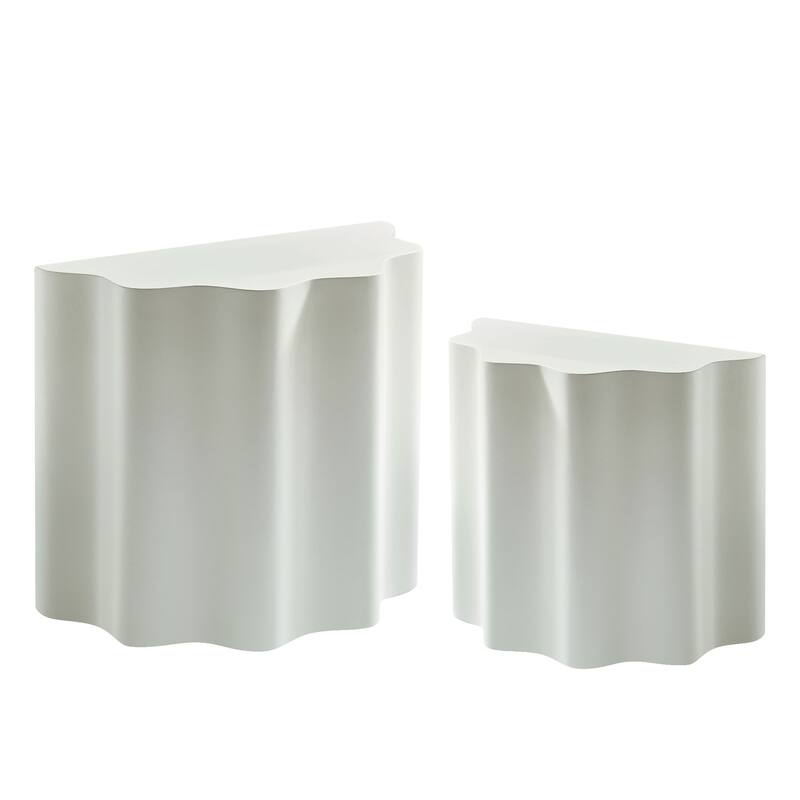 2pc Wavy Edge Fiberglass Side Table Set Modern Coffee End Tables for Living Room Bedroom No Assembly Needed