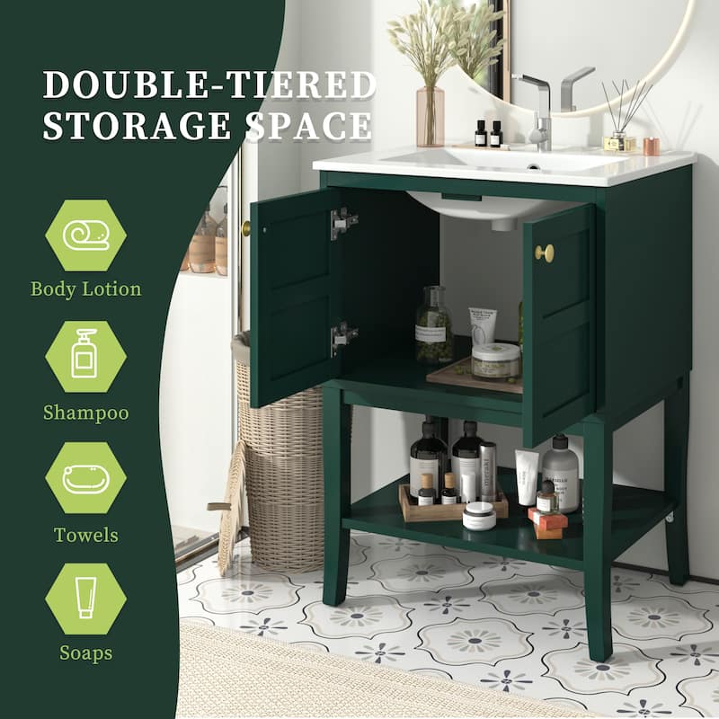 GDFStudio - Calderon Modern Bathroom Vanity Storage Cabinet with Resin Sink and 2 Doors - 24'W