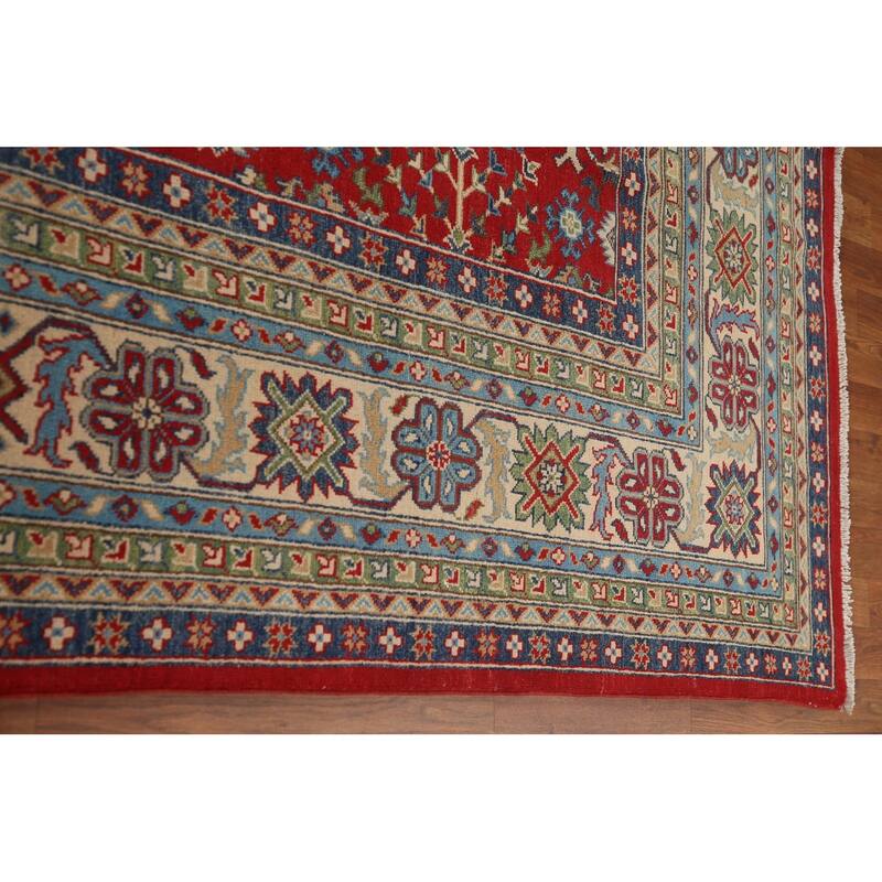 Traditional Red Geometric Kazak Oriental Area Rug Handmade Wool Carpet - 9'6"x 12'10"