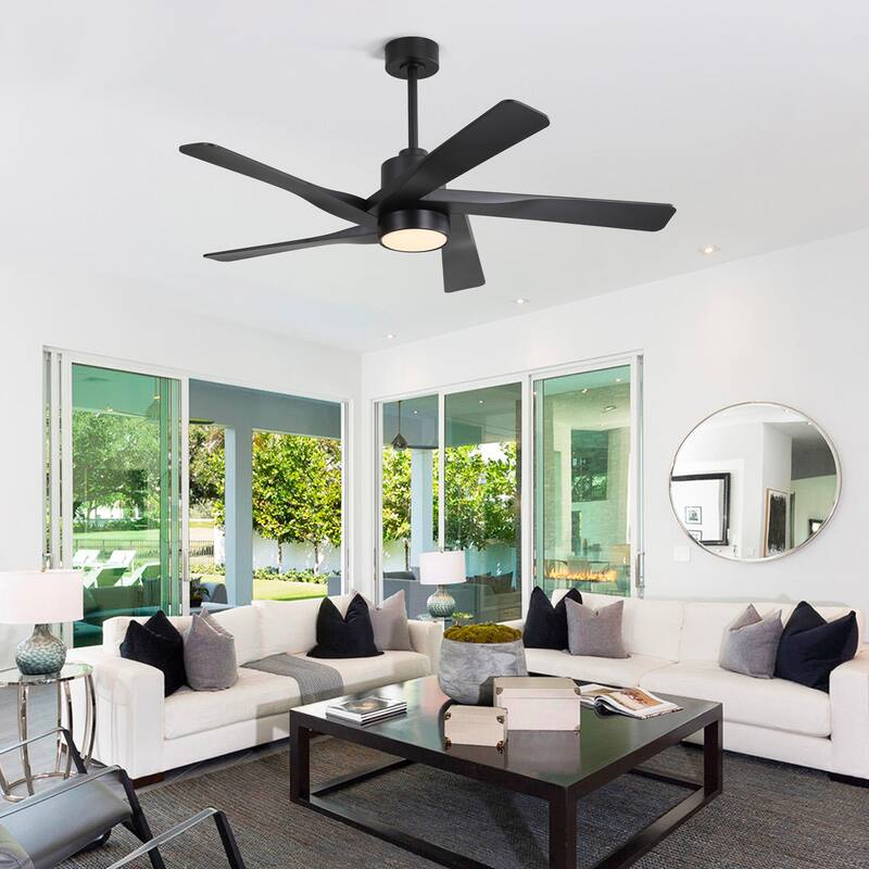 WINGBO 54" and 64" 5 ABS Blades DC Motor Indoor Ceiling Fan with Light & Remote - 54inch - Black