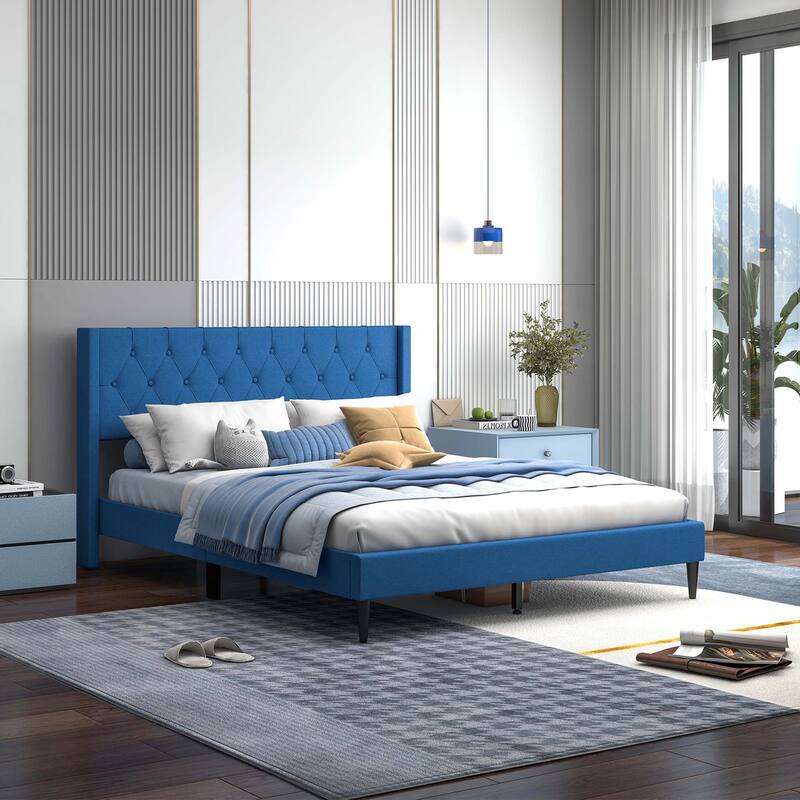 Costway Queen Size Upholstered Platform Bed with Button Tufted
