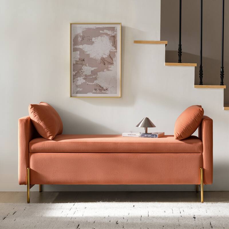 Angelus Modern 56''W Upholstered Flip Top Storage Bench withTwo Pillows and Arms by HULALA HOME