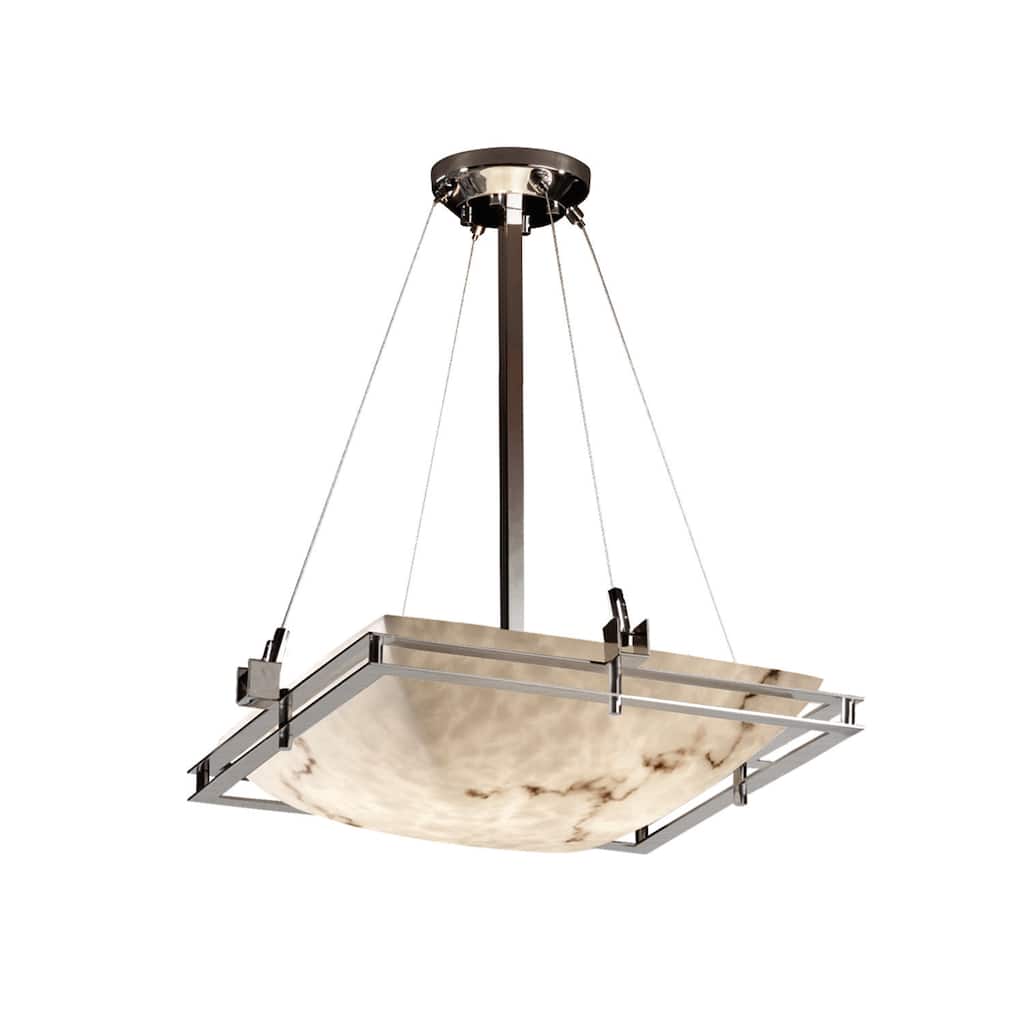 LumenAria? Metropolis 18-inch Brushed Nickel Square Pendant Bowl, Faux Alabaster Shade
