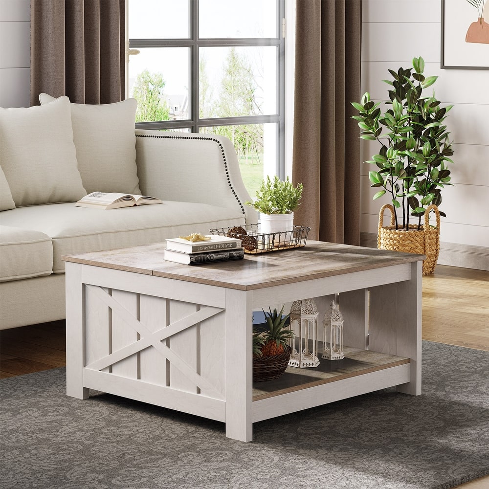 Modern Rustic Square Wood Coffee Table with Storage