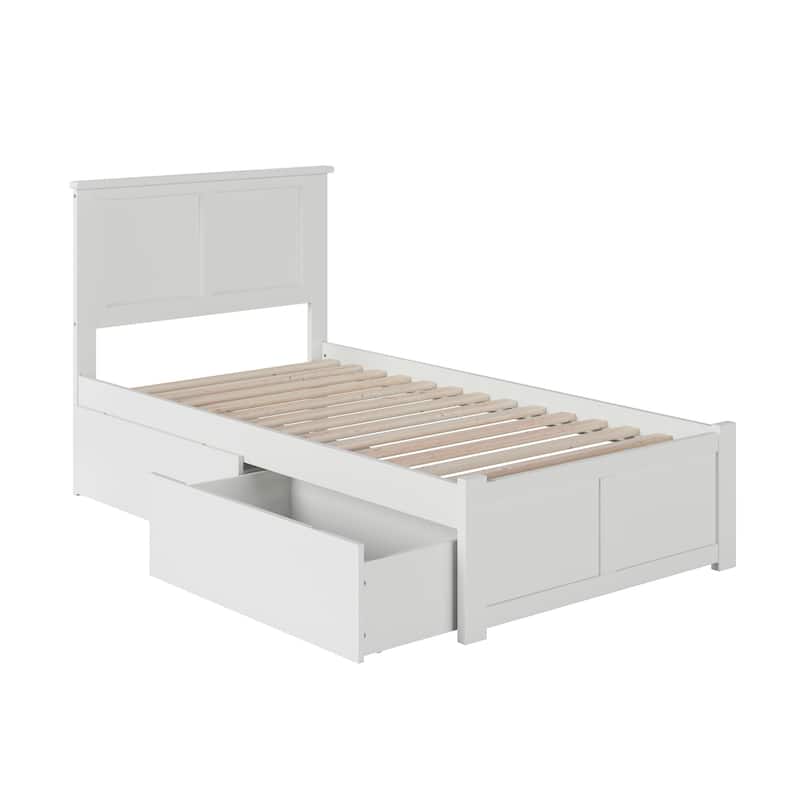 Madison Twin Platform Bed with Footboard and 2 Drawers in White - White - Twin