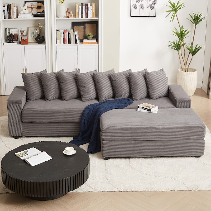 104'' L-Shaped Corduroy Sectional Sofa Couches with Chaise, 8 Pillows
