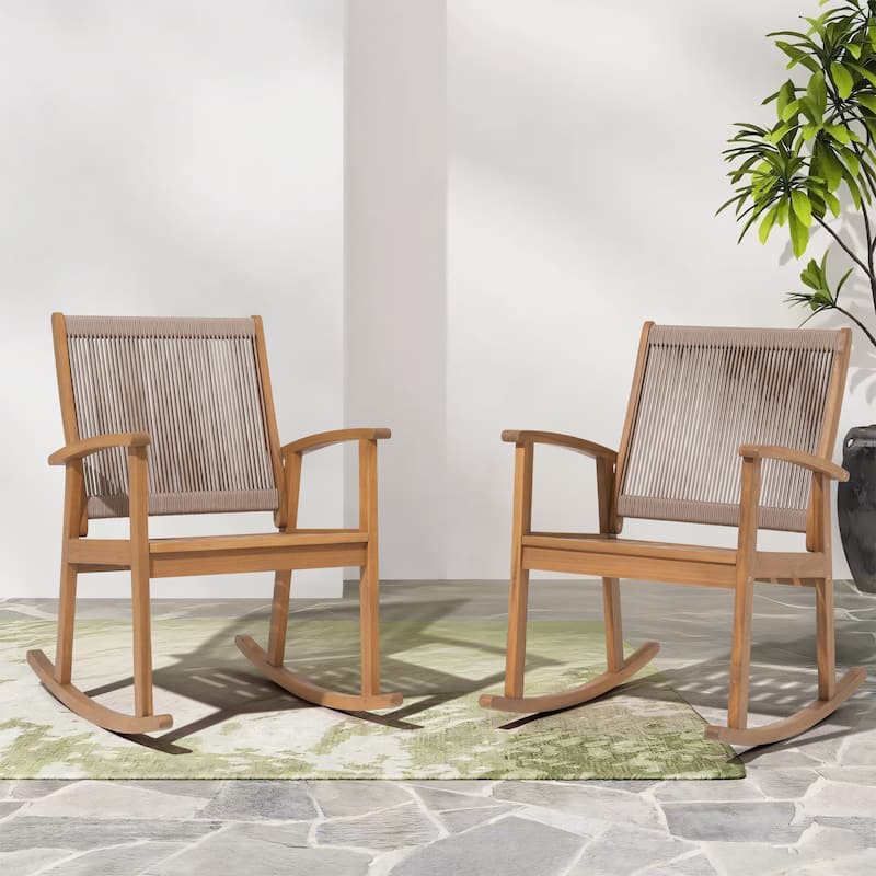 Outdoor Solid Wooden Rocking Chair Set of 2 - Natural/Beige