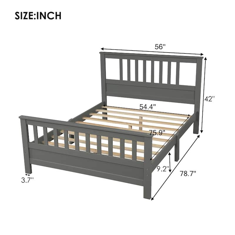 Elegant Wood Platform Bed with Paneled Headboard and Footboard - Full/Twin Sizes