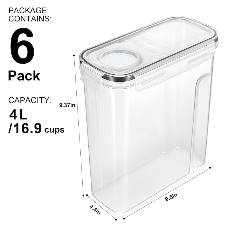 Sorbus Airtight Food Storage Dispensers - 6 Pack (Capacity 4L/16.9Cups) - 4.4" L x 9.5" W x 9.37" H