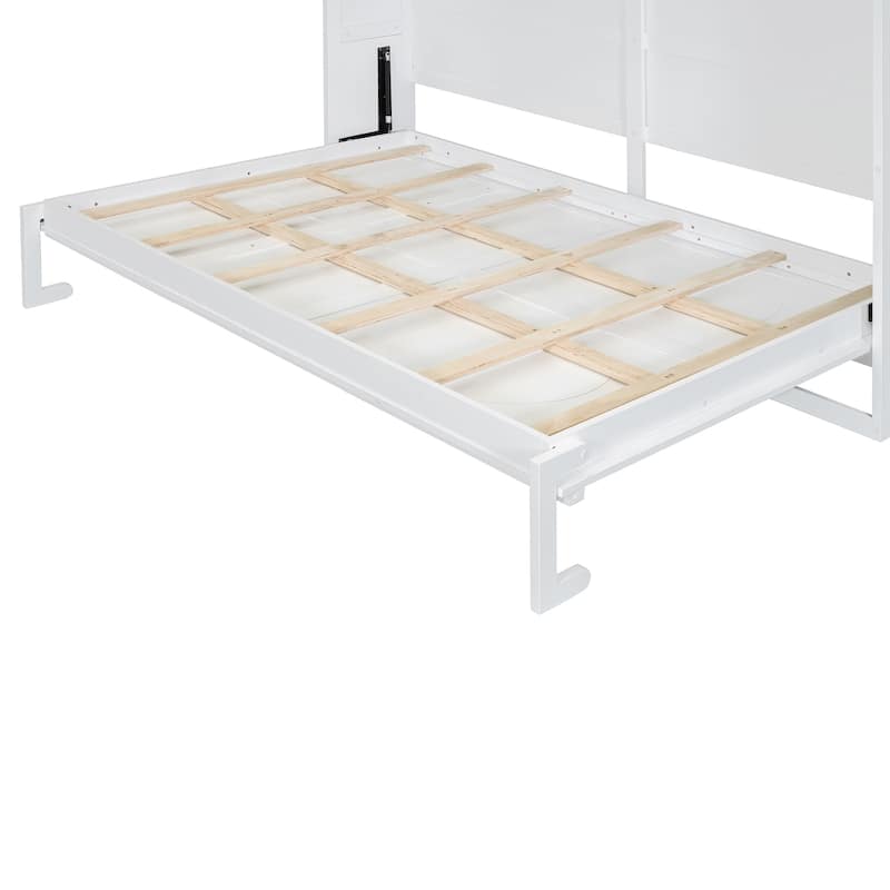 Murphy Bed Cabinet Bed with Circular Carving Pattern and Built-in Charging Station for a Multi-use Guest Room, Home Office