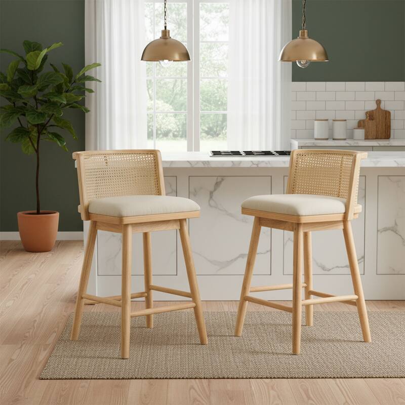Roomfitters Talia Indoor Rubberwood Counter Stools with Rattan Back, Set of 2 - Set of 2 - Beige,Natural