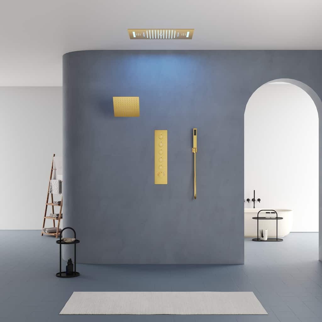 Dual Heads 20" Thermostatic Shower System, 64-Color LED Mood Lighting 3-Functions Shower Head with Bluetooth Music