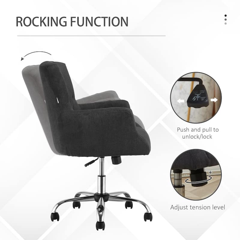 HOMCOM Swivel Computer Office Chair Button Tufted Mid Back Desk Chair for Home Study Bedroom, Carbon