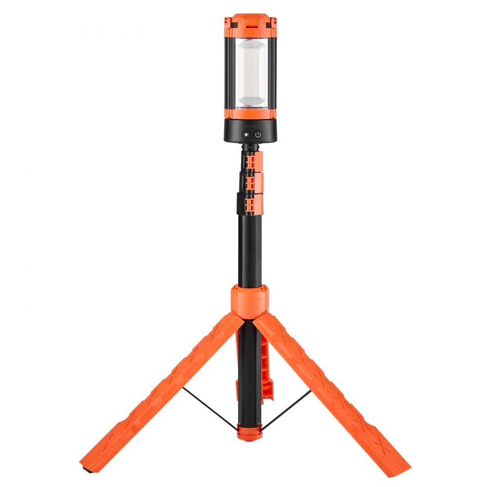 Rechargeable LED Work Light with Adjustable Tripod Stand 3000K–6500K Brightness Control for Camping - Black-Orange
