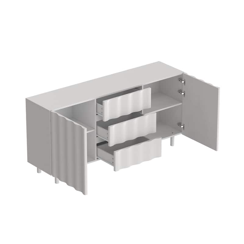 White Office & Home Storage Cabinet Organization,3 Drawers, 2 Doors, Thick-Panel Design