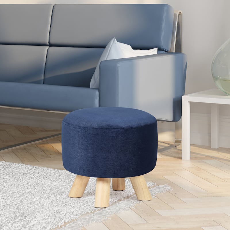 Adeco Modern Round Ottoman Home Footrest Stool/ Linen Fabric Seat Pouf